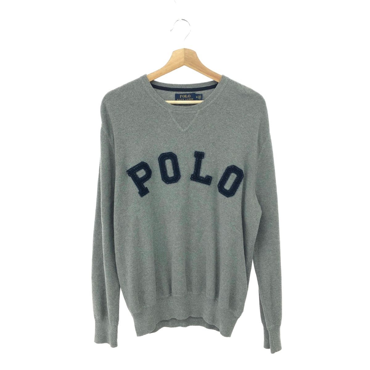 POLO RALPH LAUREN ポロラルフローレン クルーネックニット サイズ:M フェルトロゴ/M    グレー メンズ / 240001154504 POLO RALPH LAUREN ポロラルフローレン クルーネックニット サイズ:M