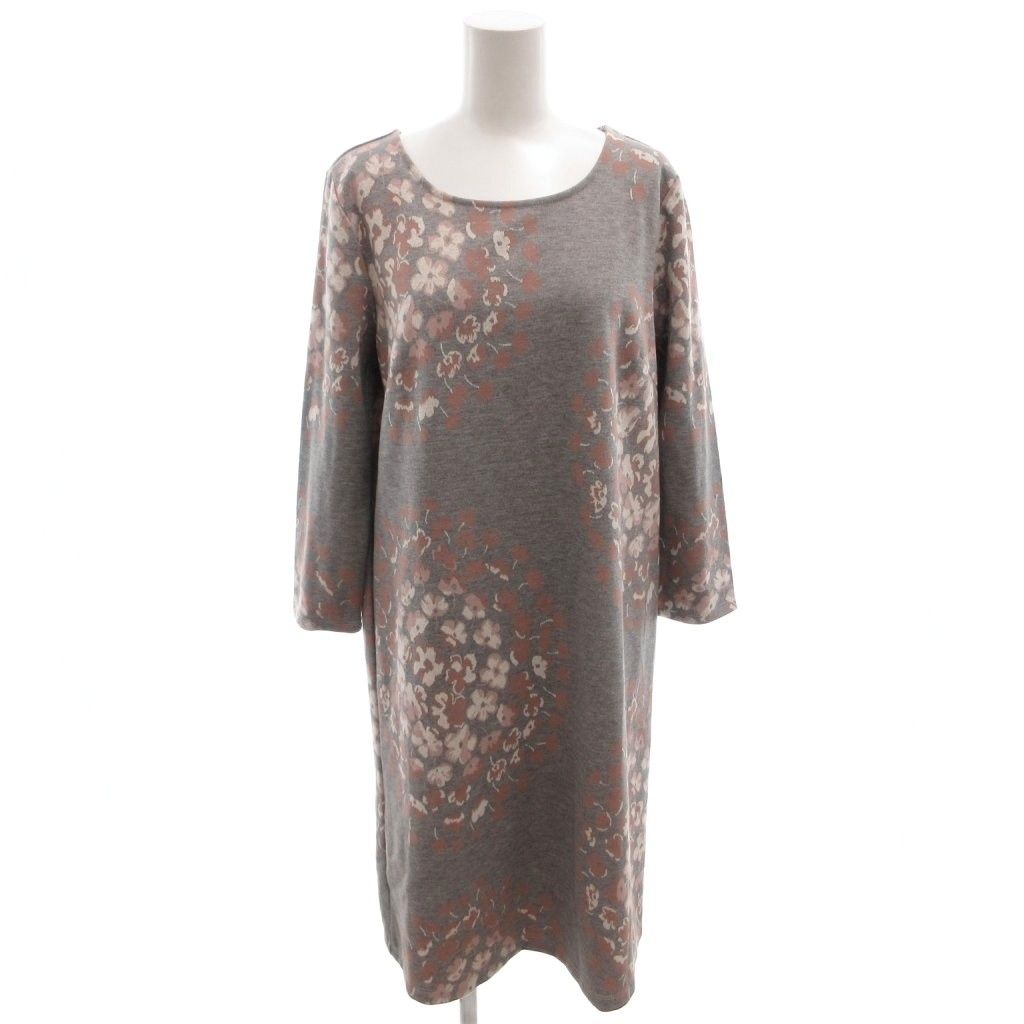 ローラアシュレイ LAURA ASHLEY タグ付き ワンピース 11号 グレー 花柄 ラウンドネック ひざ丈 /MX ■ECF004
