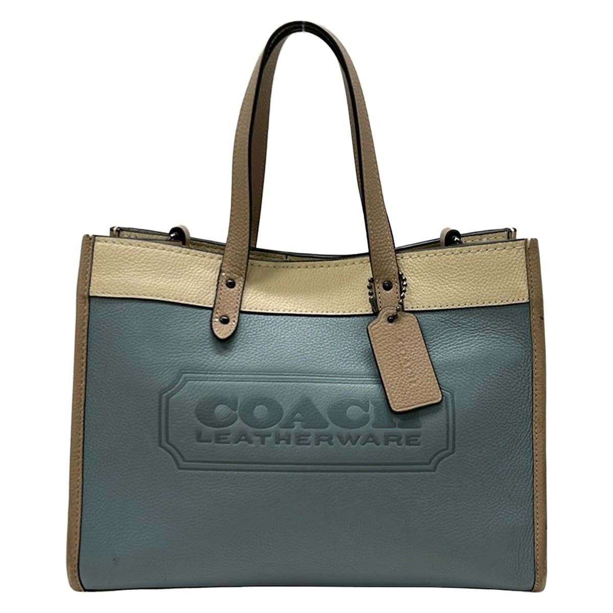 COACH(コーチ) トートバッグ フィールド トート 30 カラーブロック ウィズ コーチ バッジ C0777 ライトブルー×ベージュ レザー