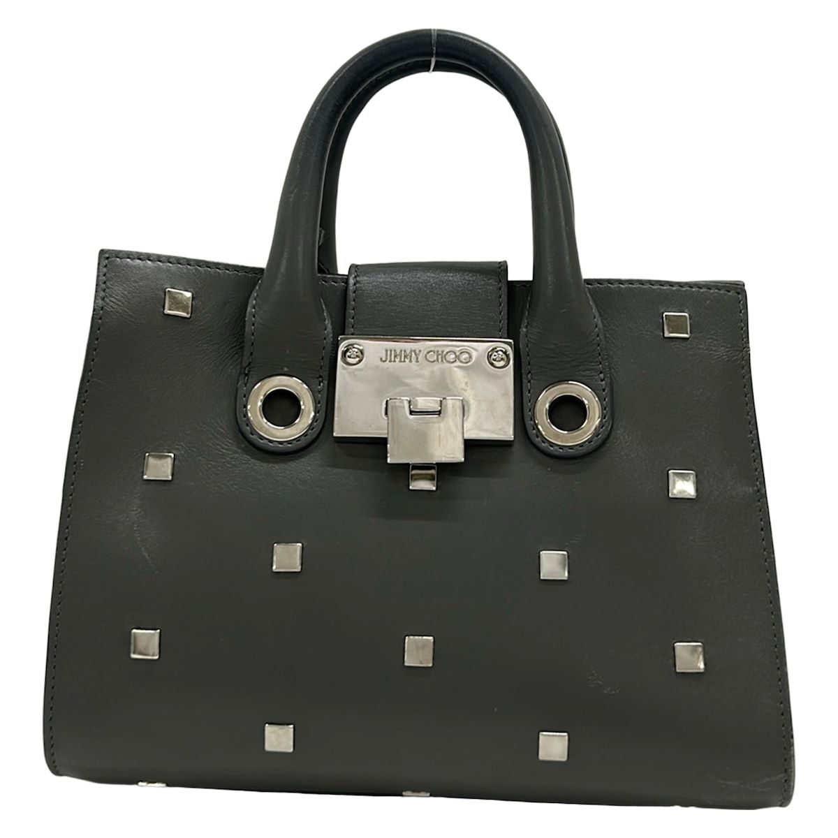 JIMMY CHOO(ジミーチュウ) トートバッグ ライリー ダークグレー スタッズ/ホログラムシールあり レザー