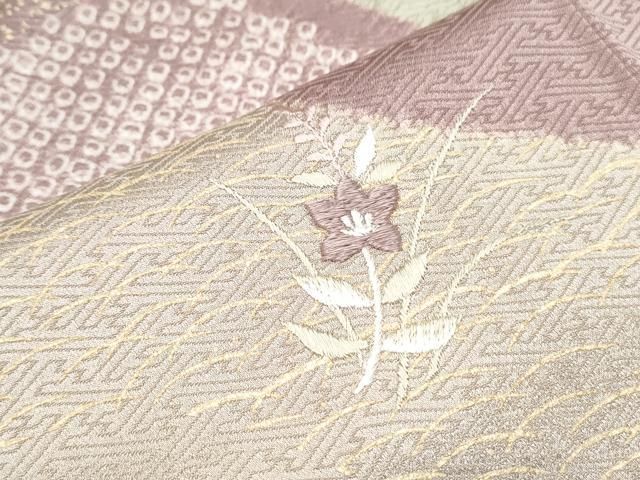 平和屋着物●訪問着　刺繍　草花文　金彩　鬼しぼ縮緬　正絹　逸品　CABE2297yc 平和屋着物○訪問着 友禅 風景花文 鬼しぼ縮緬 正絹 逸品 AABD9958ckの