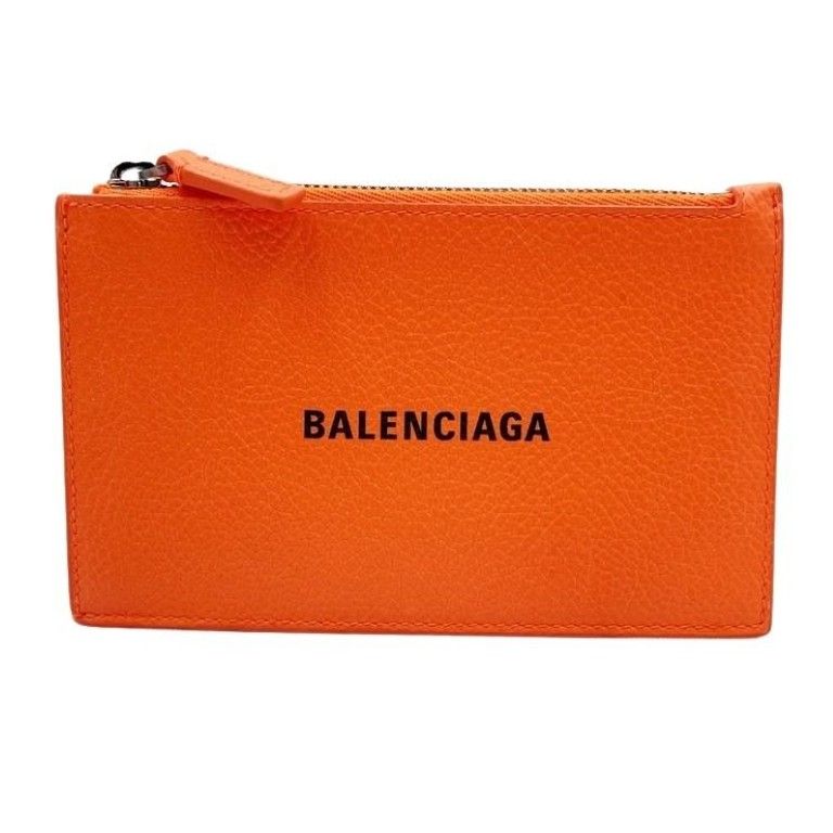 BALENCIAGA バレンシアガ コインケース フラグメントケース 640535 オレンジ系 レザー ユニセックス カードケース 美品