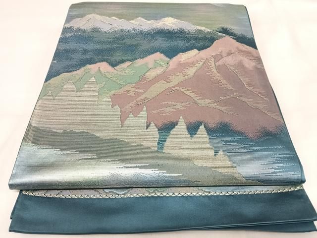 平和屋着物◎六通柄袋帯　風景文　金銀糸　正絹　逸品　AABI5412yx