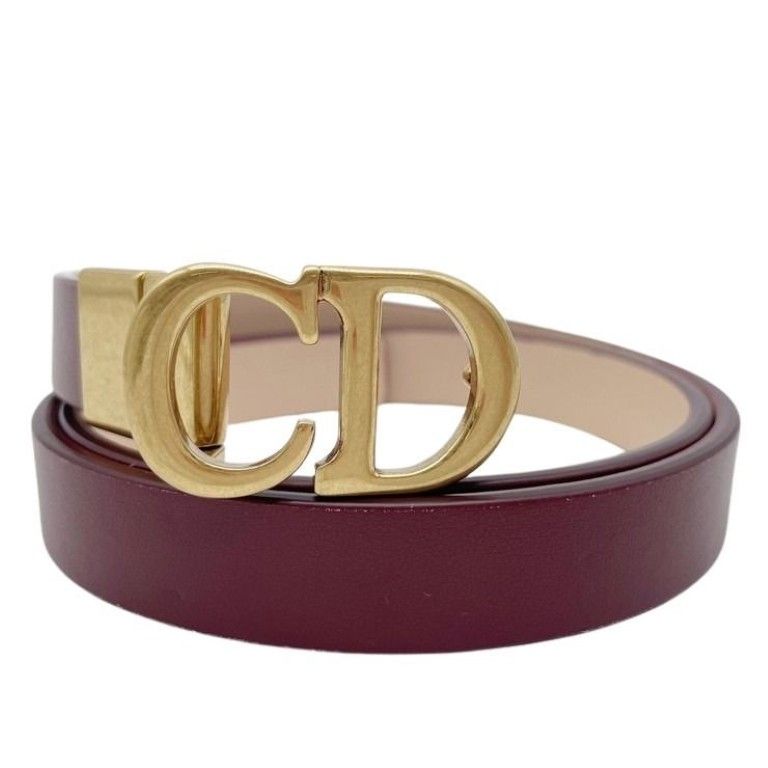 Christian Dior ディオール ベルト サドル リバーシブルベルト ボルドー系 レザー レディース ゴールド金具 美品