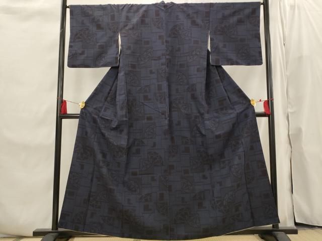 平和屋着物■結城紬　80亀甲　色紙源氏車文　正絹　逸品　AABI6522st