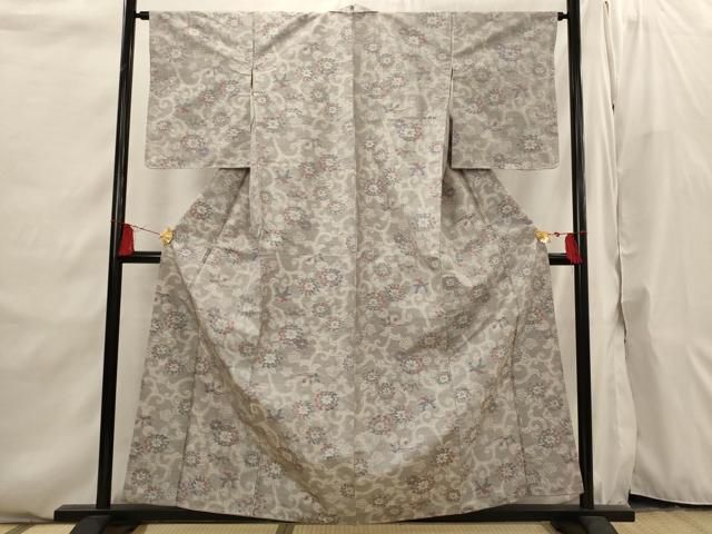 平和屋着物■上質な紬　更紗花文　正絹　逸品　AABI6533st