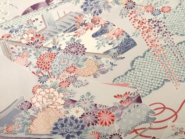 平和屋着物■上質な小紋　屏風扇面草花文　金彩　正絹　逸品　CABF9728ev