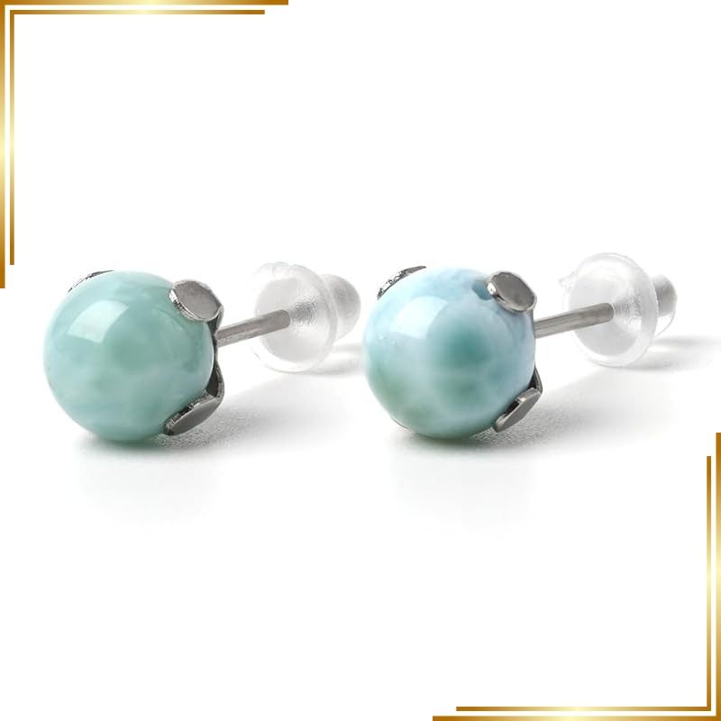 【新品】 Sea drop ラリマー ドミニカ共和国産 6mm ピアス レディース 天然石 イヤリング [298e]