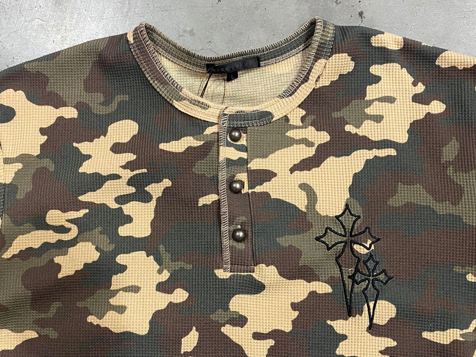 新品/人気品番] BIKE STAR サーマルTシャツ 迷彩 ヘンリーネック