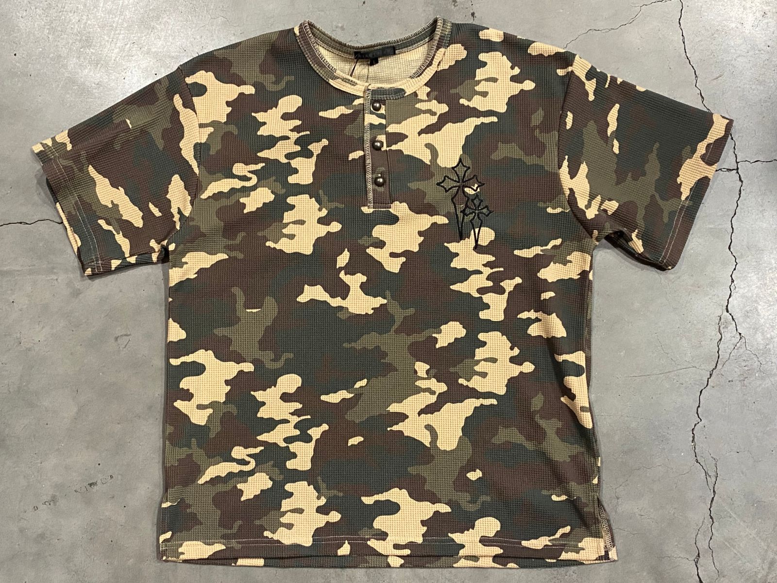 新品/人気品番] BIKE STAR サーマルTシャツ 迷彩 ヘンリーネック
