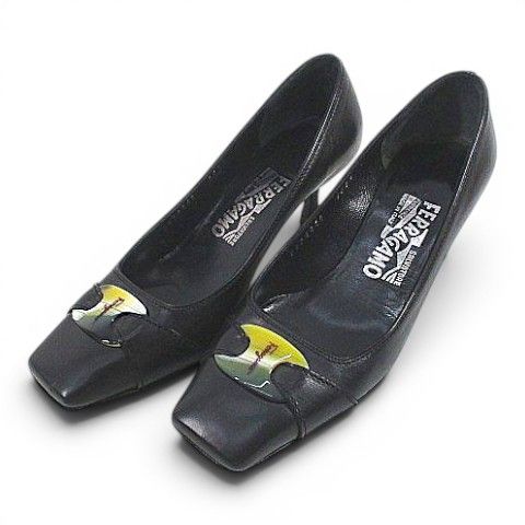 サルヴァトーレフェラガモ Salvatore Ferragamo DB74448 パンプス べっ甲調 ブラック 黒系 レザー 4.5 D イタリア製 13,246円