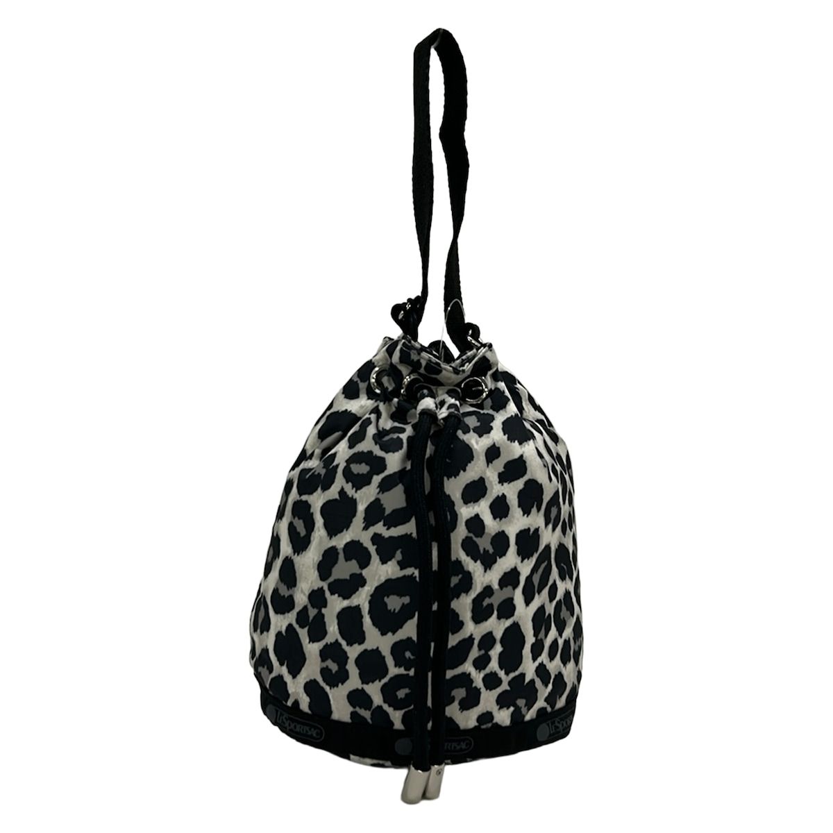 LESPORTSAC(レスポートサック) ハンドバッグ - 黒×ライトグレー×白 豹柄/巾着型/ミニバッグ