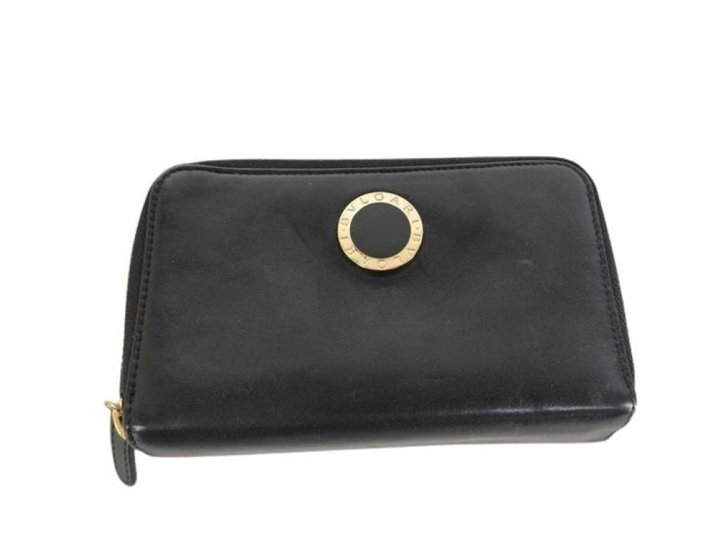 BVLGARI ブルガリ 2つ折財布 ブルガリブルガリ コローレ 32396 ブラック系 レザー レディース Wラウンドファスナー ゴールド金具 美品
