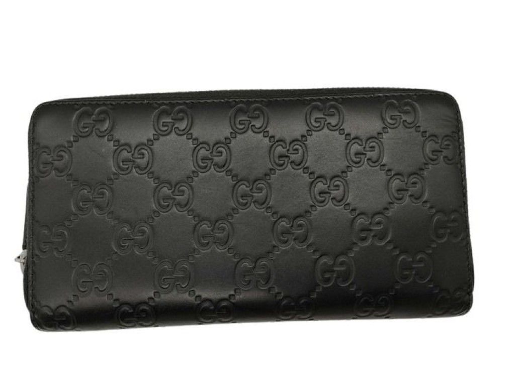 GUCCI グッチ 長財布 グッチシマ 307987 ブラック系 レザー ユニセックス ラウンドファスナー 美品