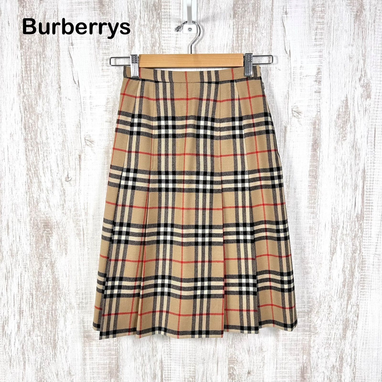 90s Burberrys ヴィンテージ バーバリーズ ノバチェック ウール100% プリーツスカート ベージュ レディース