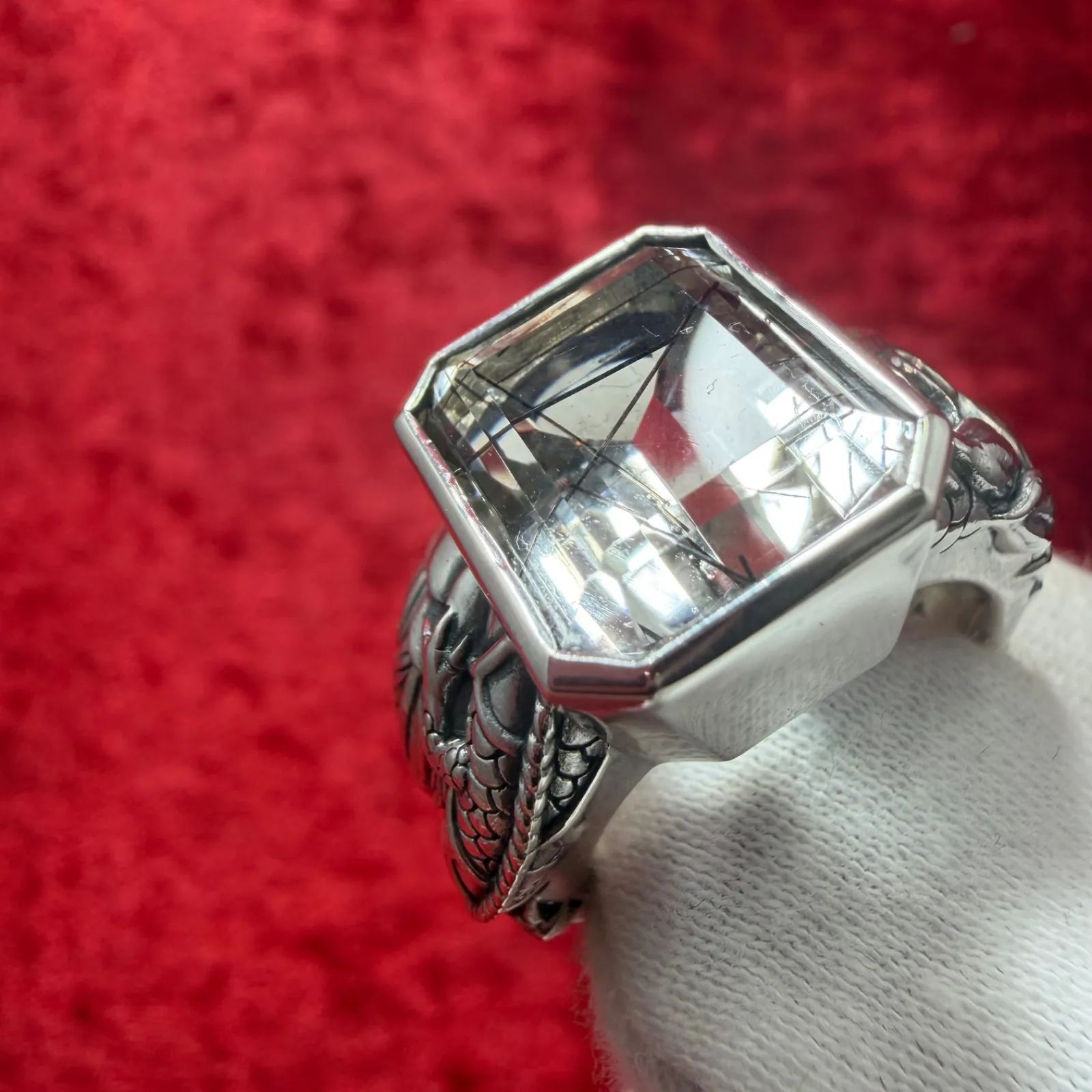 美品 ブラックルチルクォーツ ユニバース リング 17号 ブラッディ 