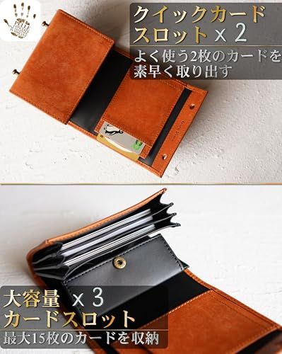 【新品】[IrideScent] 二つ折り財布 メンズ 2つ折り 箱型の小銭入れ イタリアン レザー プエブロ ミニ財布 コンパクト 小さい財布 二つ折り 箱状です 牛革 大容量 L字 レディース PUEBLO (Orange) 386b5c7e