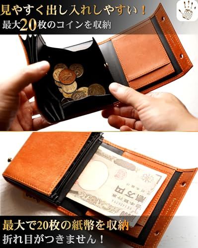 【新品】[IrideScent] 二つ折り財布 メンズ 2つ折り 箱型の小銭入れ イタリアン レザー プエブロ ミニ財布 コンパクト 小さい財布 二つ折り 箱状です 牛革 大容量 L字 レディース PUEBLO (Orange) 386b5c7e