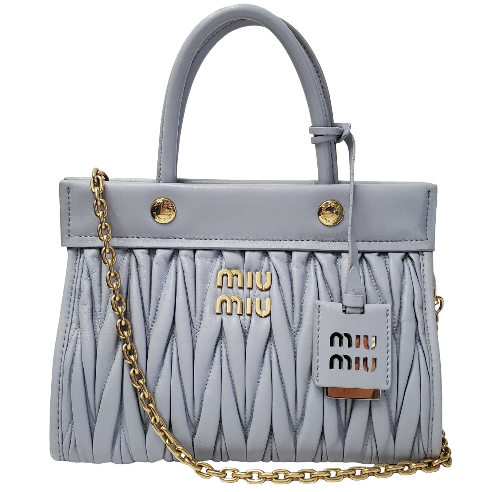 MIU MIU ミュウミュウ 2WAYバッグ 5BA243 ブルー マテラッセレザー レディース ハンドバッグ ショルダーバッグ チェーン 【中古】 32605K83