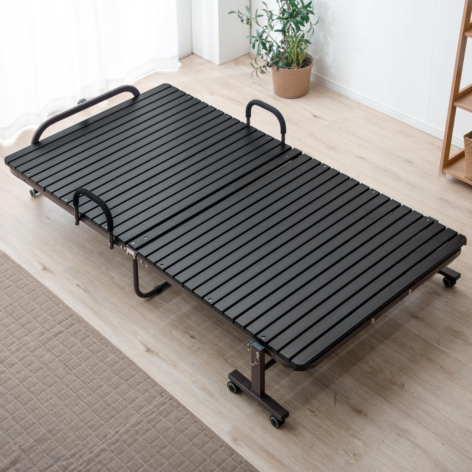 タンスのゲン ベッド シングル 折りたたみベッド すのこ 桐 耐荷重約300kg ベッドフレーム 木製 ヘッドレス 脚付き フレーム ブラック 17610050(81280)ma
