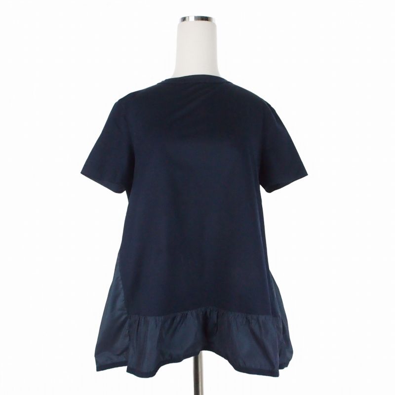 ヘルノ HERNO Short Sleeve Peplum Hem Top / Shirt ショートスリーブ ペプラムヘム トップス ナイロン切替 Tシャツ カットソー 半袖 40 ネイビー 紺 JG000140D 52006