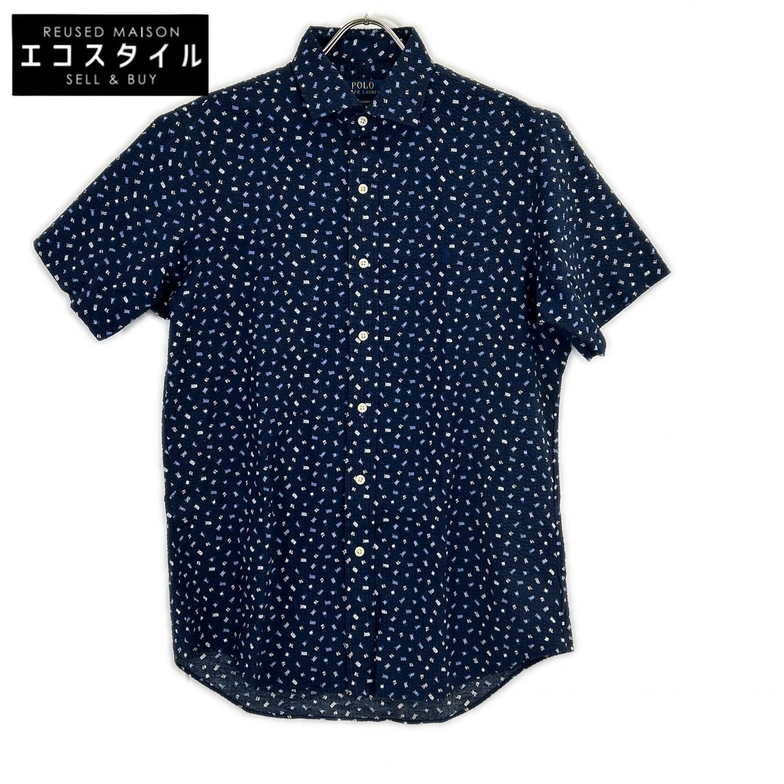 POLO RALPH LAUREN　ポロ ラルフローレン　ネイビー リップル素材 半袖シャツ　M