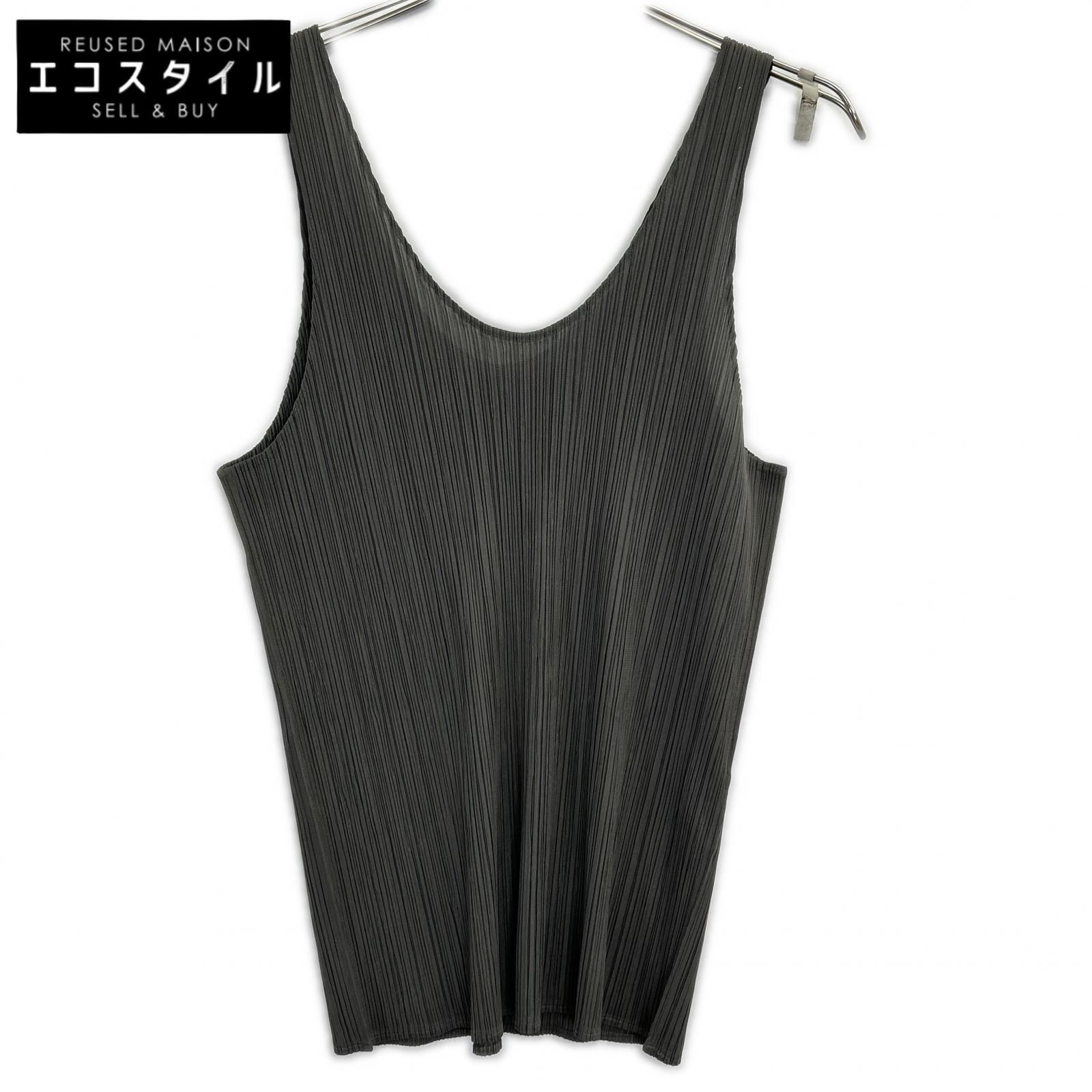 ISSEY MIYAKE　イッセイミヤケ　IM13-JK552 カーキ プリーツ ノースリーブカットソー　L