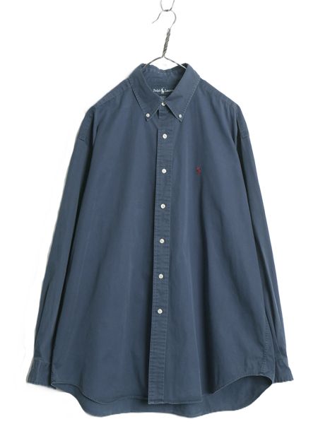 90s ラルフローレン 長袖 ボタンダウン シャツ メンズ XL / オールド ポロ コットン チノ 長袖シャツ ワイシャツ シンプル 大きいサイズ 紺