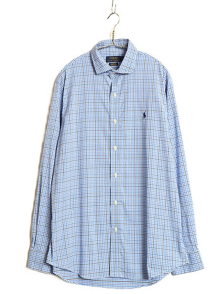 ポロ ラルフローレン チェック 長袖 シャツ メンズ L ワイシャツ ストレッチ コットン シンプル マルチカラー カジュアル ゆったり ブルー