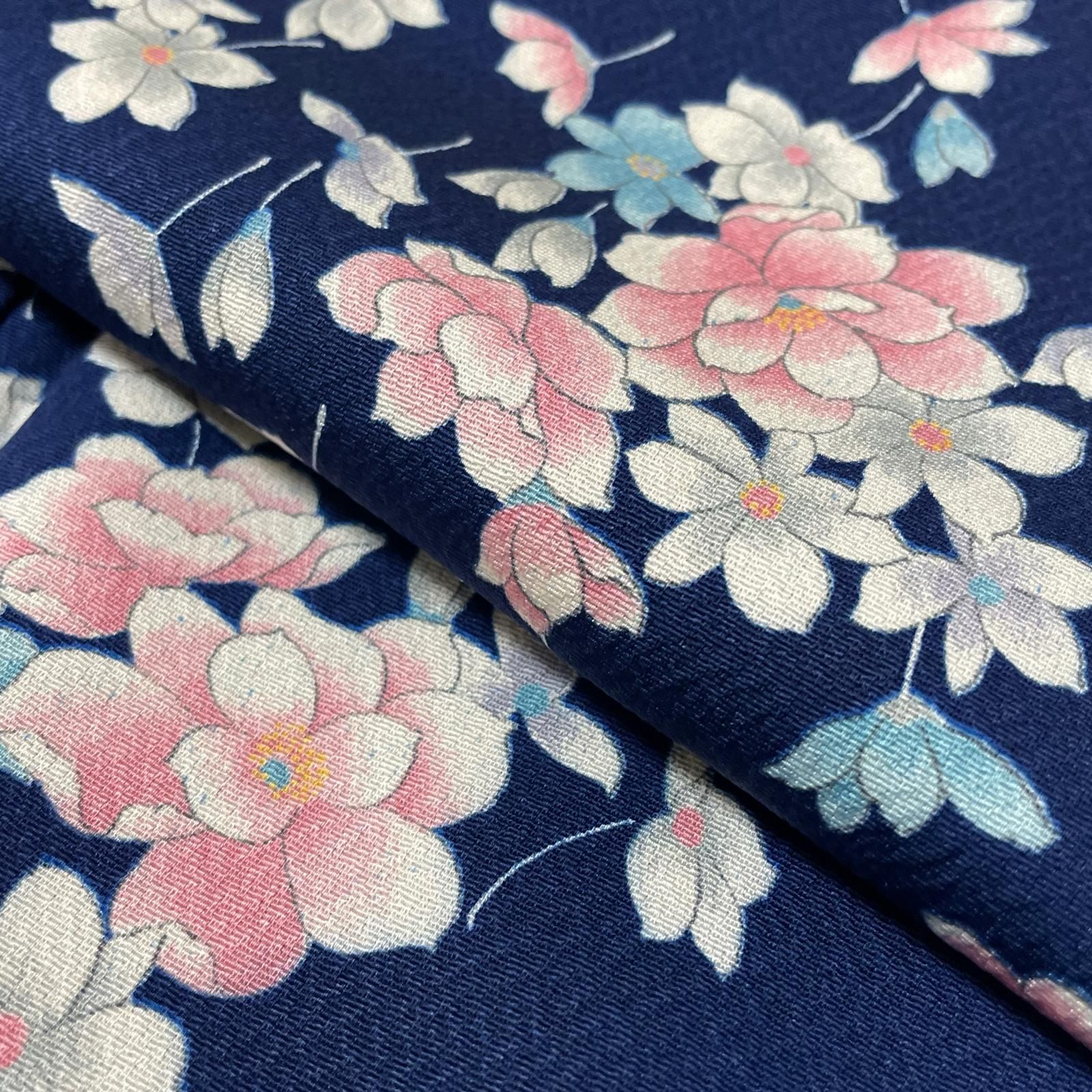 やまと誂え 小紋 扇に花模様 着物 正絹 X-1554