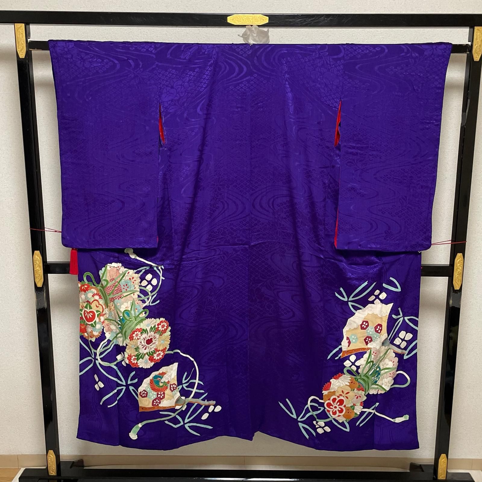 アンティーク 色留袖 華やかな花模様 着物 正絹 一つ紋 X-1552