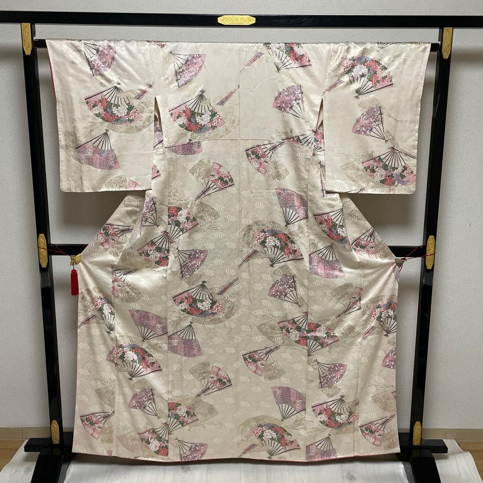 やまと誂え 小紋 扇に花模様 着物 正絹 X-1554