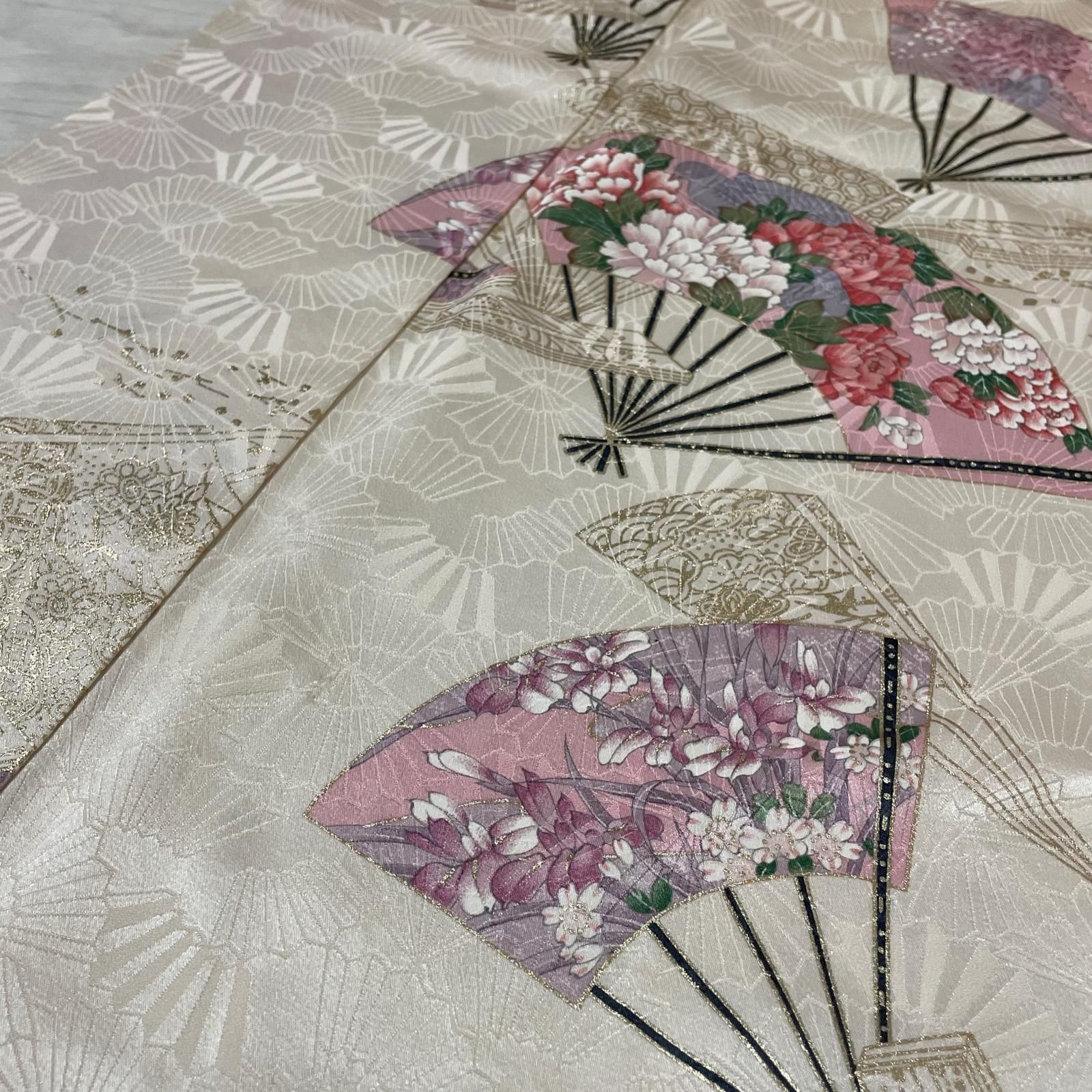 やまと誂え 小紋 扇に花模様 着物 正絹 X-1554