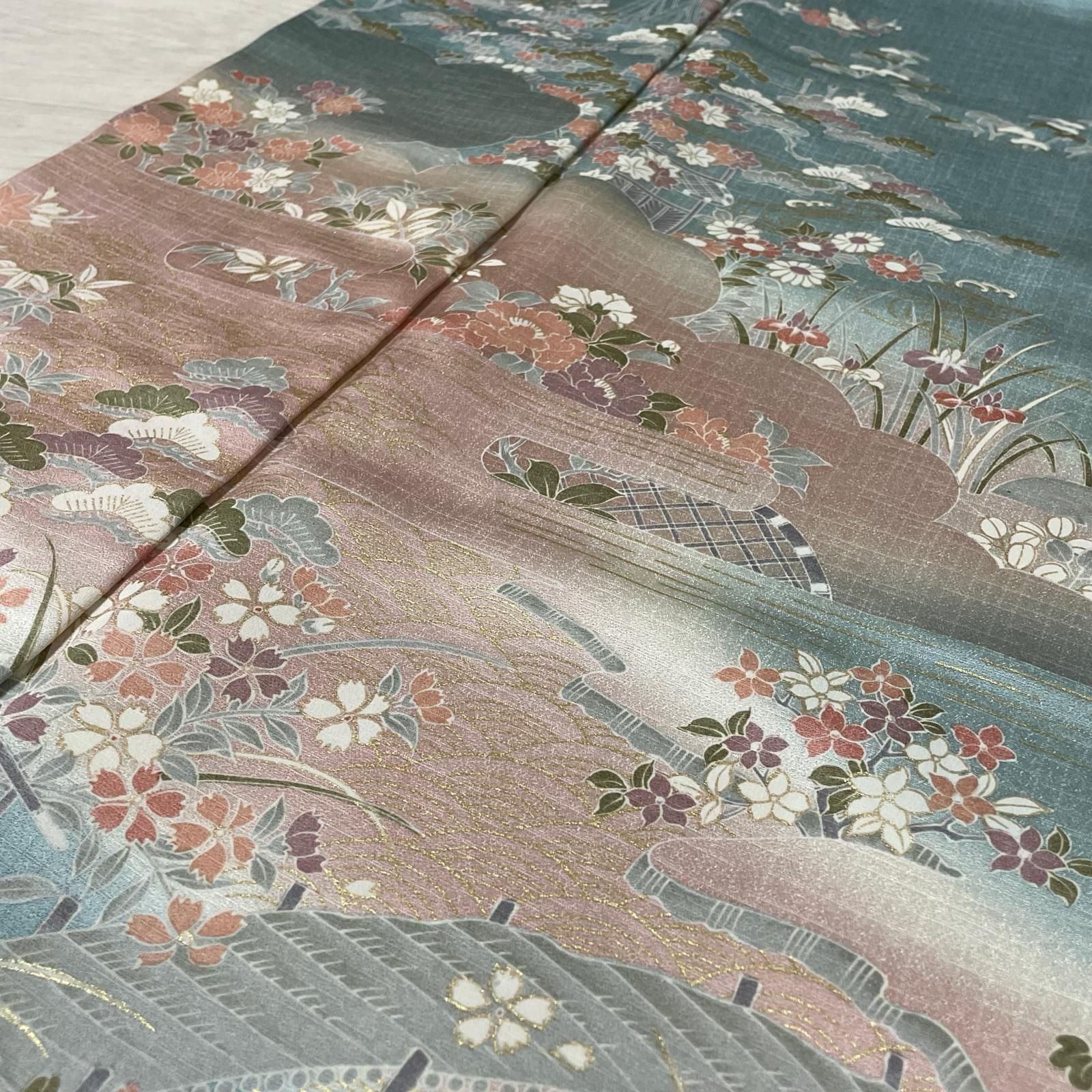 付下げ 風景の美しい染め 着物 正絹 X-1582