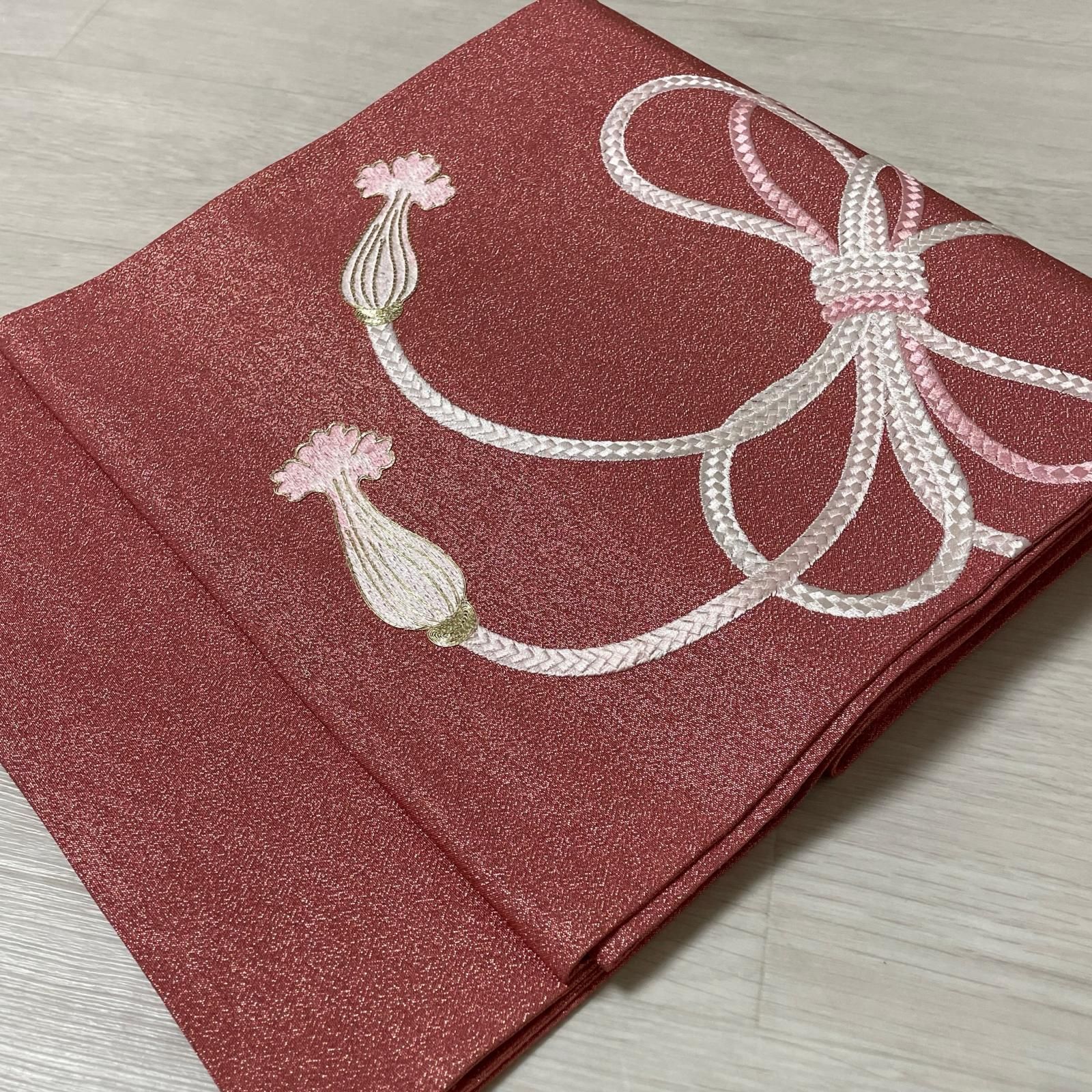 袋帯 刺繍の組紐 金彩 正絹 着物 X-1612