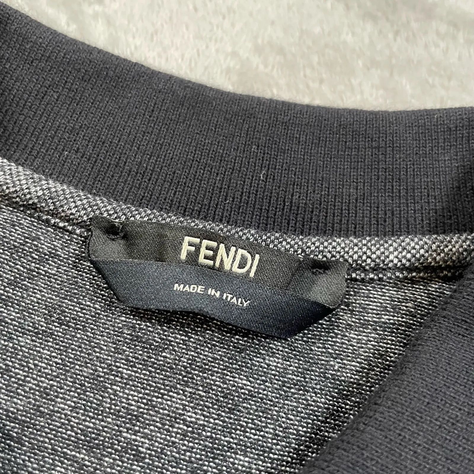 FENDI フェンディ 半袖ポロシャツ 半袖 ポロシャツ トップス ロゴ刺繍 コットン ブラック系 メンズ 46サイズ