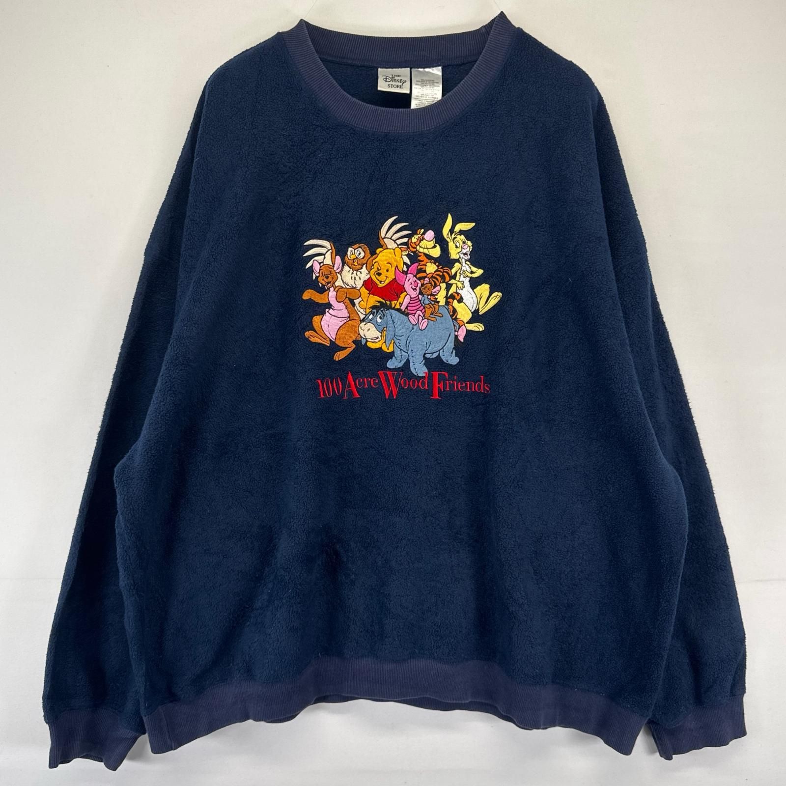 古着 ディズニー DISNEY フリース スウェット キャラクター くまのプーさん 仲間たち 刺繍ワッペン プルオーバー 2XL ネイビー系 メンズ 5,214円