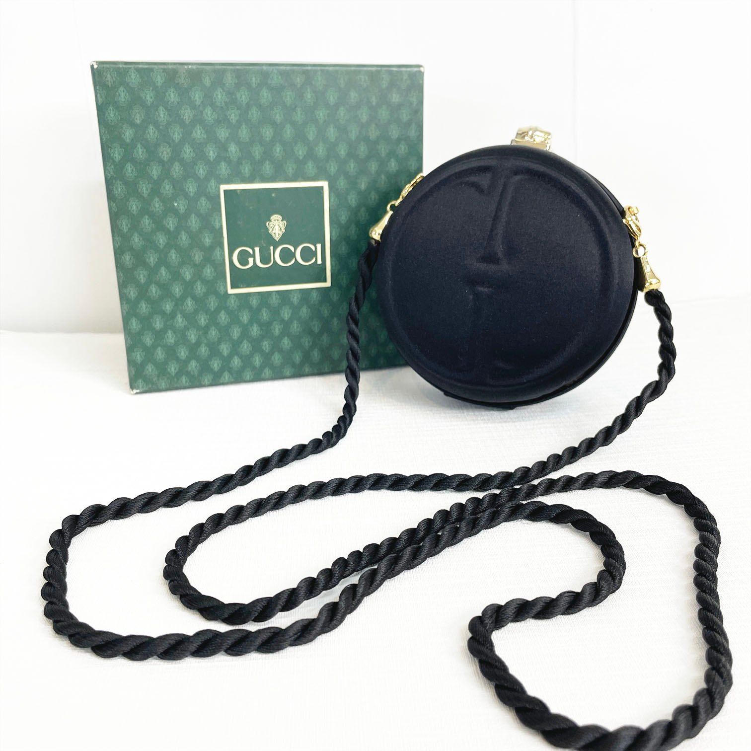 OLD GUCCI オールド グッチ サテン ラウンド ミニショルダー バッグ パーティーバッグ Gロゴ Ks5-15