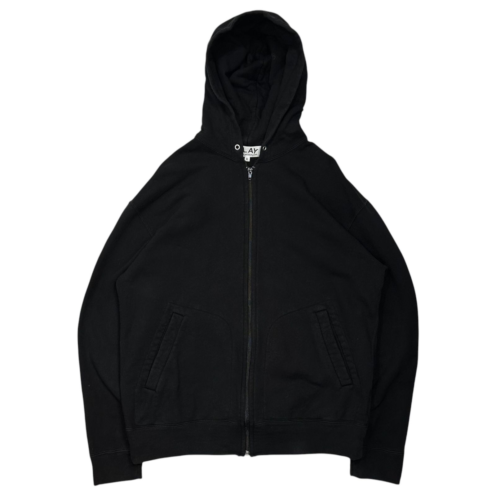 PLAY COMME des GARCONS(プレイコムデギャルソン) 24SS Cotton Zip-Up Hoodie With Black Emblem コットン ジップアップ パーカー ハート ロゴ AX-T343 XL ブラック AD2024/2