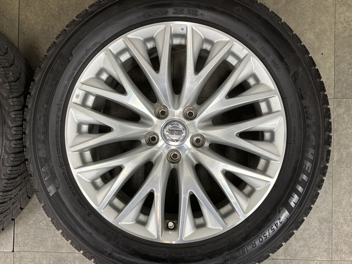 【バリ溝】ニッサン Y51 シーマ 純正 18in 8J +43 PCD114.3 ミシュラン X-ICE SNOW 245/50R18 フーガ スカイライン ノーマル戻し 即納可