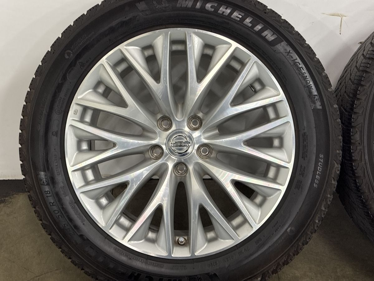 【バリ溝】ニッサン Y51 シーマ 純正 18in 8J +43 PCD114.3 ミシュラン X-ICE SNOW 245/50R18 フーガ スカイライン ノーマル戻し 即納可