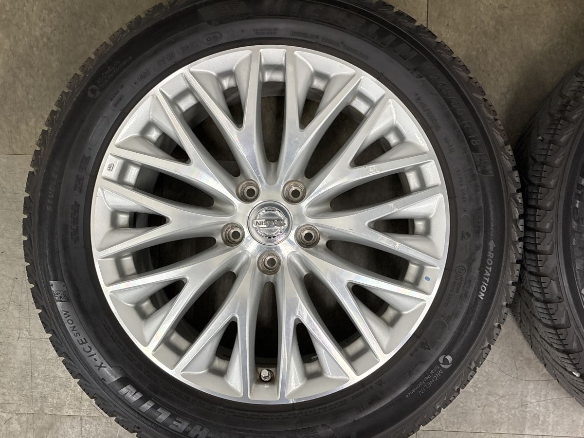 【バリ溝】ニッサン Y51 シーマ 純正 18in 8J +43 PCD114.3 ミシュラン X-ICE SNOW 245/50R18 フーガ スカイライン ノーマル戻し 即納可