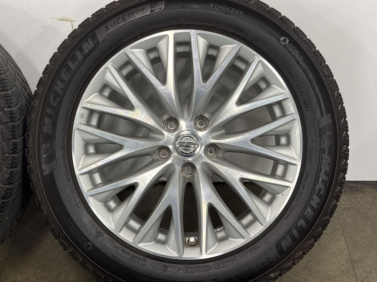 【バリ溝】ニッサン Y51 シーマ 純正 18in 8J +43 PCD114.3 ミシュラン X-ICE SNOW 245/50R18 フーガ スカイライン ノーマル戻し 即納可