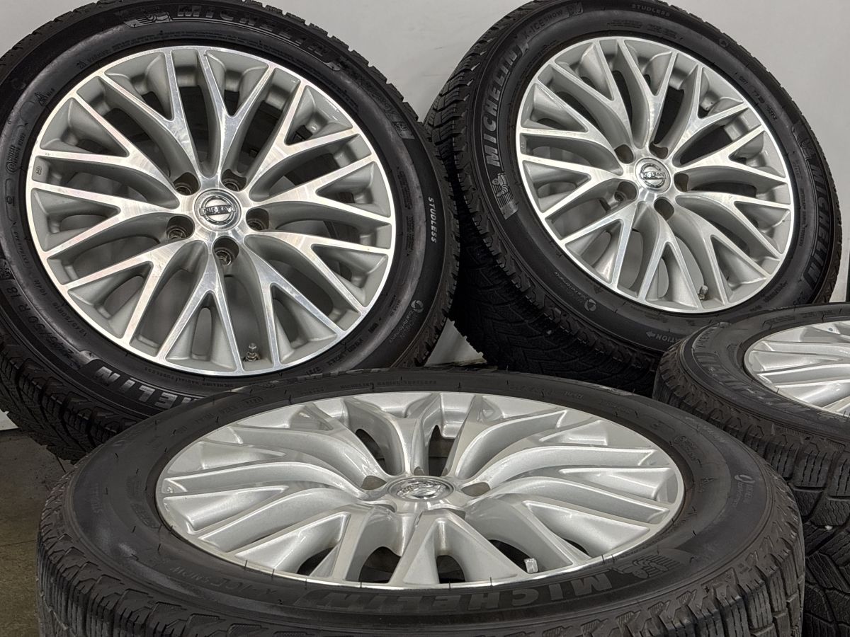 【バリ溝】ニッサン Y51 シーマ 純正 18in 8J +43 PCD114.3 ミシュラン X-ICE SNOW 245/50R18 フーガ スカイライン ノーマル戻し 即納可
