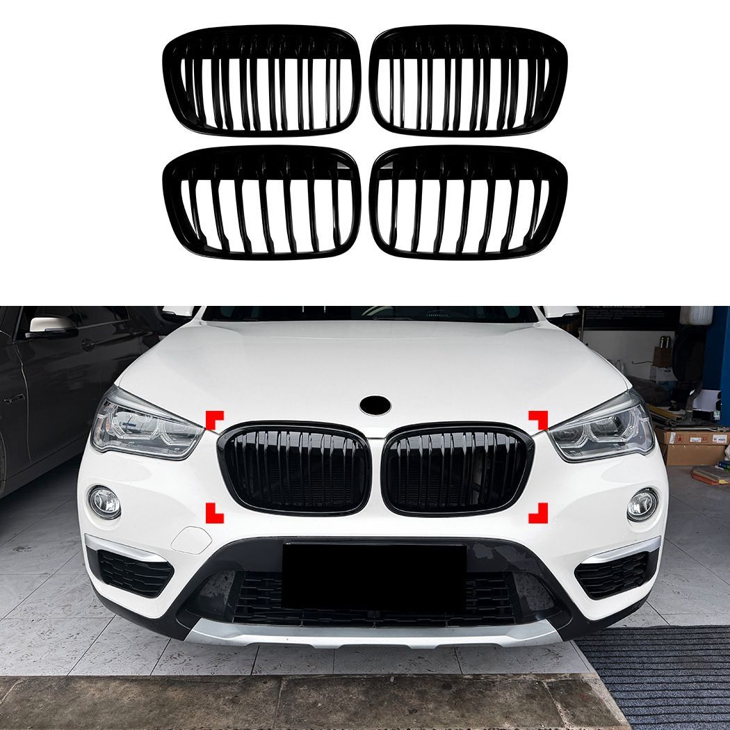 BMW X1 F48/F49前期(2015-2019) 専用 フロントグリル シングル/デュアルライン ブラックアウト ABS製 ドレスアップ効果 スポーティな印象 高級感アップ 簡単取付 車種専用デザイン 選べる2種 送料無料