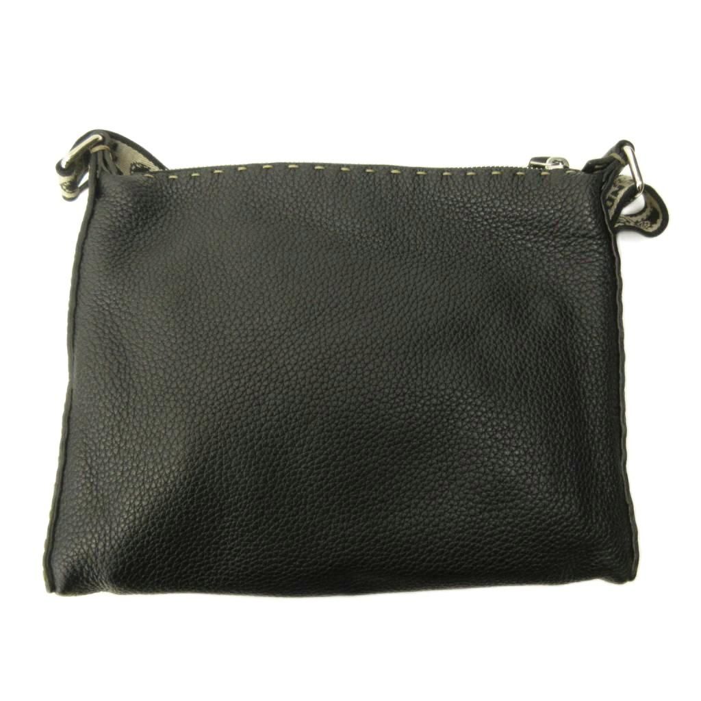 フェンディ FENDI セレリア ショルダーバッグ ロゴ メタルパッチ レザー 黒 ブラック 8BT092 0509