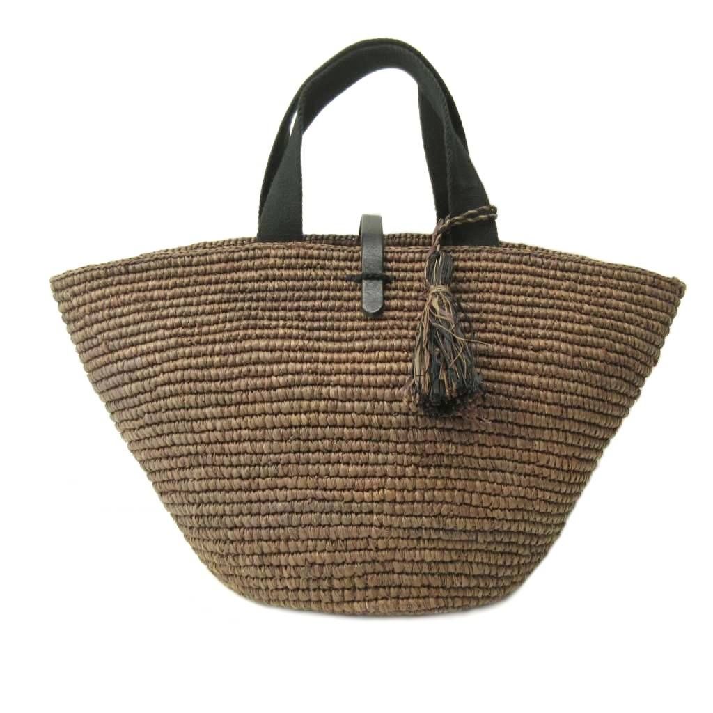 メゾンエヌアッシュパリ MAISON N.H PARIS 美品 ラフィア トートバッグ タッセル 茶 ブラウン 0509