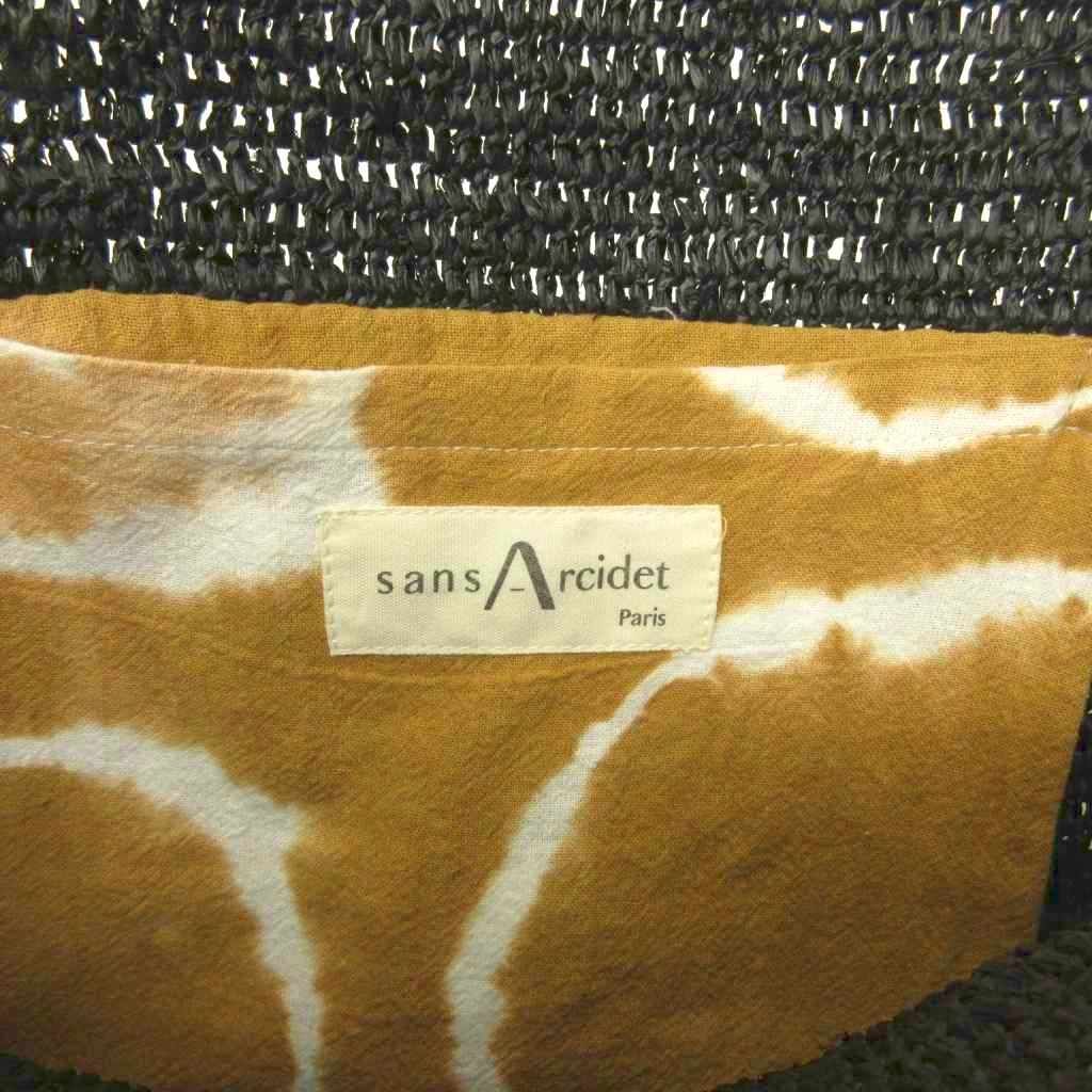 サンアルシデ Sans Arcide 美品 カゴ ラフィア トートバッグ レザーハンドル 黒 ブラック 0509 サンアルシデ Sans Arcide 美品 カゴ ラフィア トートバッグ レザーハンドル 黒 ブラック 0509