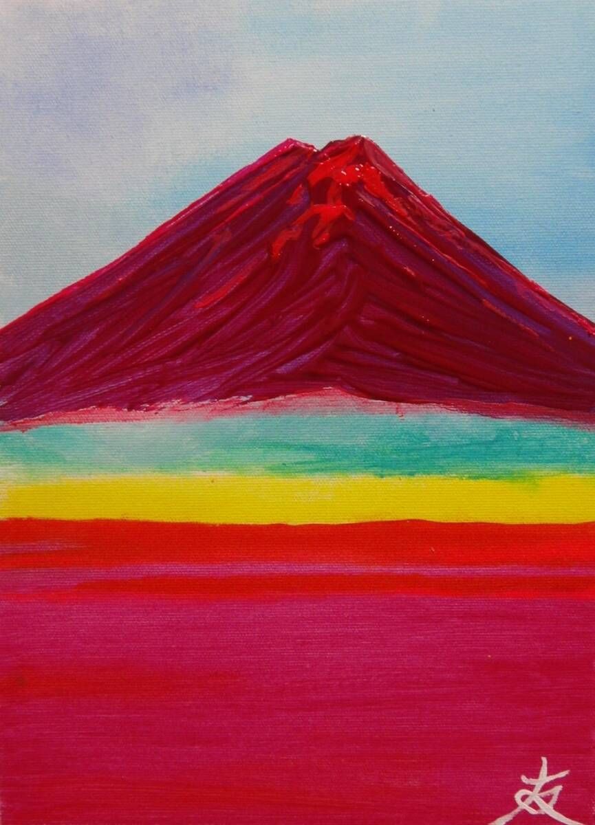 ≪国美協≫TOMOYUKI・友之、『赤富士　富士山』、油彩画、F4号：33,4cm×24,3cm、油絵一点物、新品高級油彩額付、直筆サイン・真作保証付