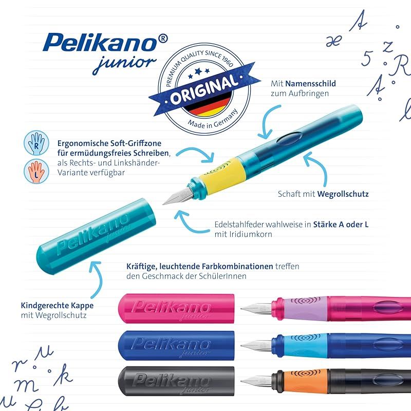 【新品】 Pelikan PelikanoR ジュニア学習者用万年筆 右利き用 ブルー ペン先A 折りたたみボックス 0